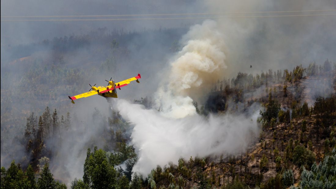 A Spanish firefighting aircraft helps battle the Pedrogao Grande wildfire.    