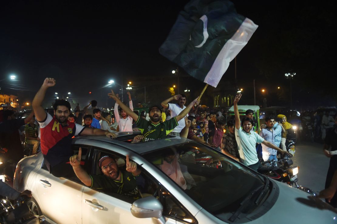 Pakistan fans in Lahore celebrate victory over India in the Champions Trophy final.