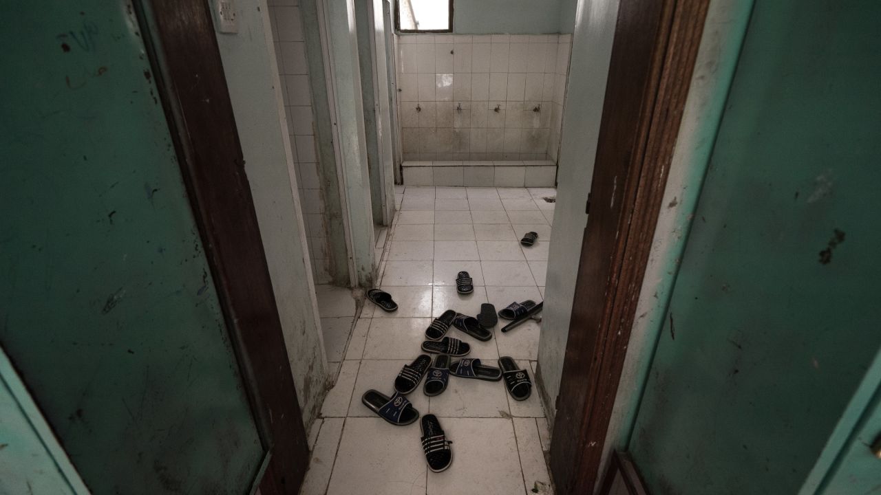 The slippers of young orphans scattered on the floor of the Al Hubaishi Orphanage in Ibb. The facility houses more than 200 boys, most of whose fathers were killed while serving in the army. 
