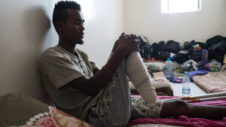 Mohammad, 17, from Mogadishu survived an <a href="index.php?page=&url=https%3A%2F%2Fwww.cnn.com%2F2017%2F03%2F18%2Fmiddleeast%2Fyemen-refugee-boat-attack%2Findex.html" target="_blank">attack on a migrant boat off the coast of Yemen </a>that killed at least 42 people. He says he saw a helicopter take off from a large military boat and thought they were being saved -- until it opened fire on them. Two of his friends were killed, and he had to have his right foot amputated. 