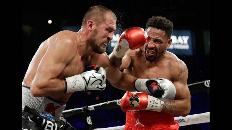 Andre Ward punches Sergey Kovalev during their light-heavyweight title fight on Saturday, June 17. Ward stopped Kovalev in the eighth round to remain undefeated.