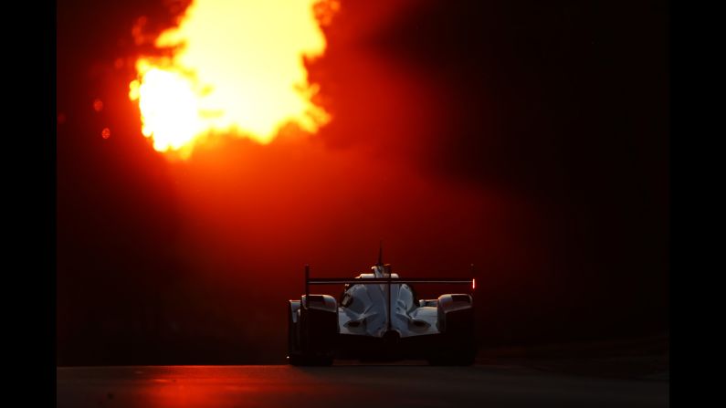 A car competes during the 24 Hours of Le Mans, a historic endurance race in France, on Saturday, June 17.