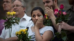 LONDON, ENGLAND - JUNE 19:  A woman reacts as she attends a vigil near the Finsbury Park Mosque on June 19, 2017 in London, England. Worshippers were struck by a hired van as they were leaving Finsbury Park mosque in North London after Ramadan prayers. One person was killed in the terror attack with a further 10 people injured.  (Photo by Dan Kitwood/Getty Images)