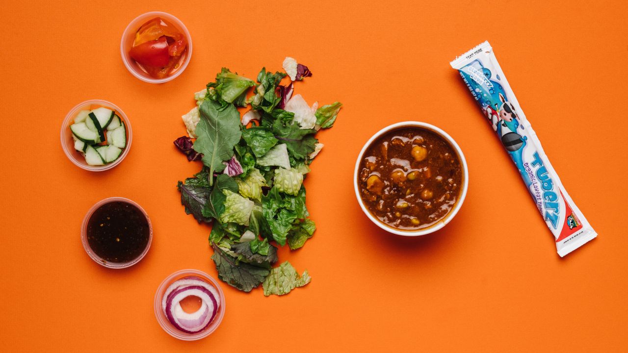 Panera Bread's all-natural turkey chili with kids' classic salad and squeezable yogurt delivers protein, fiber, calcium and vegetables in general.