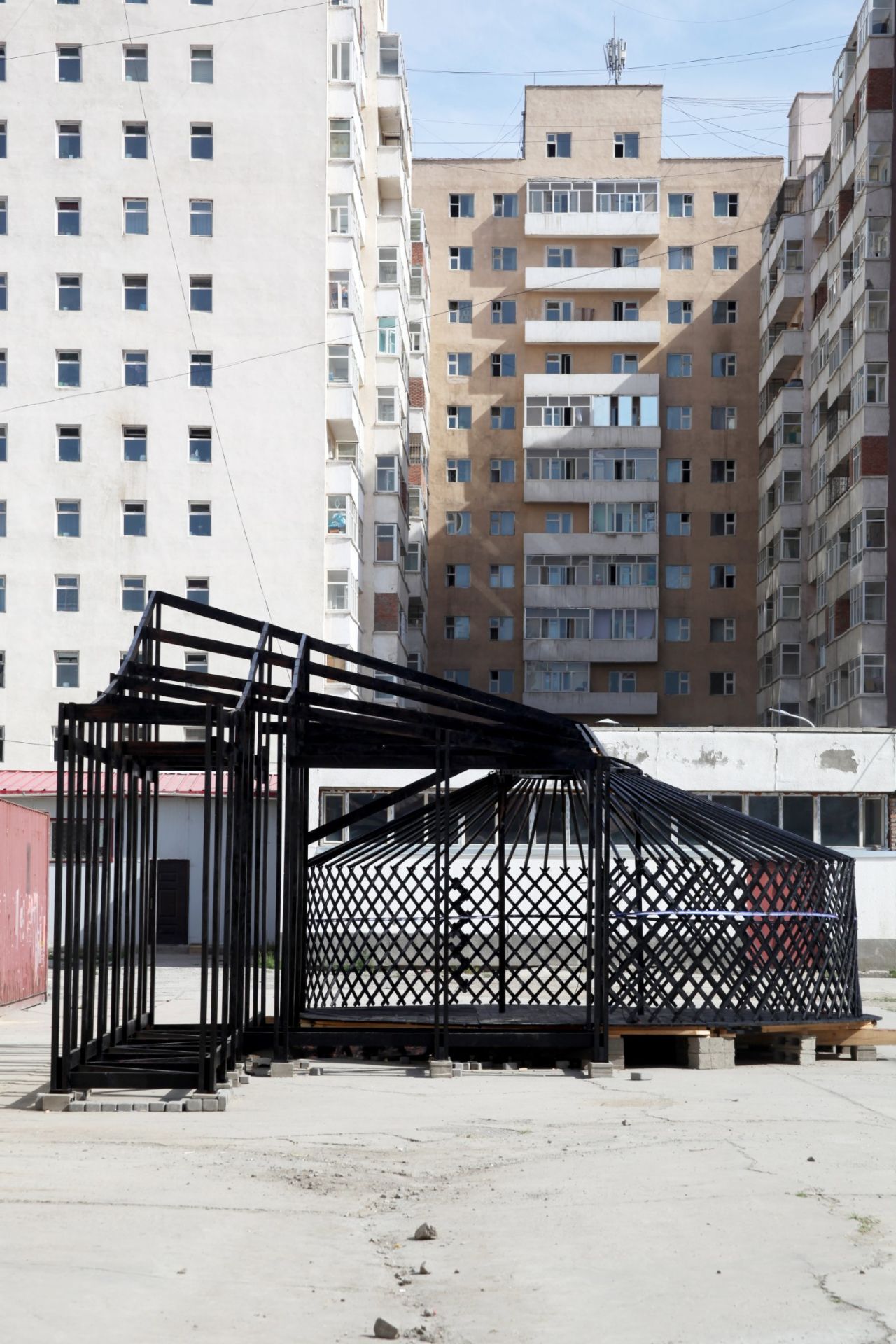 RUF have developed a "plug-in" ger which retains the characteristics of a traditional tent, while offering access to electricity and sewage networks. A Mongolian couple will move into the first prototype this summer.