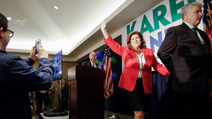 Karen Handel celebrates at her election party.