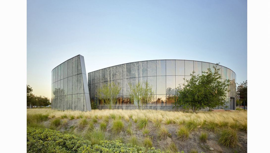 The exterior of the Kaiser Permanente Radiation Oncology Center (also by Yazdani Studio of CannonDesign) features fritted glass that evokes a forest and provides both light and privacy.