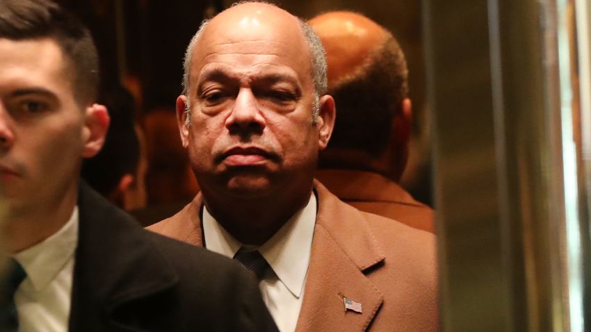 NEW YORK, NY - DECEMBER 16:  Homeland Security Secretary Jeh Johnson arrives  at Trump Tower on December 16, 2016 in New York City. President-Elect Donald Trump continues to hold meetings with potential members of his cabinet and others at his midtown  office.  (Photo by Spencer Platt/Getty Images)