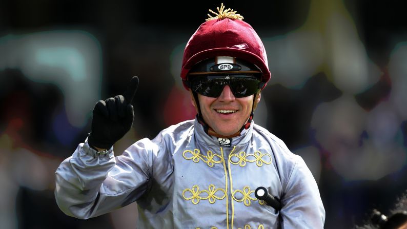 Gregory Benoist smiles after winning the Duke of Cambridge Stakes aboard Qemah.