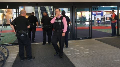 Police on the scene Wednesday at a terminal at Bishop International Airport in Flint, Michigan.