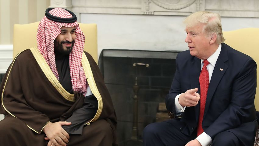WASHINGTON, DC - MARCH 14: U.S. President Donald Trump (R) meets with Mohammed bin Salman, Deputy Crown Prince and Minister of Defense of the Kingdom of Saudi Arabia, in the Oval Office at the White House, March 14, 2017 in Washington, DC. (Photo by Mark Wilson/Getty Images)