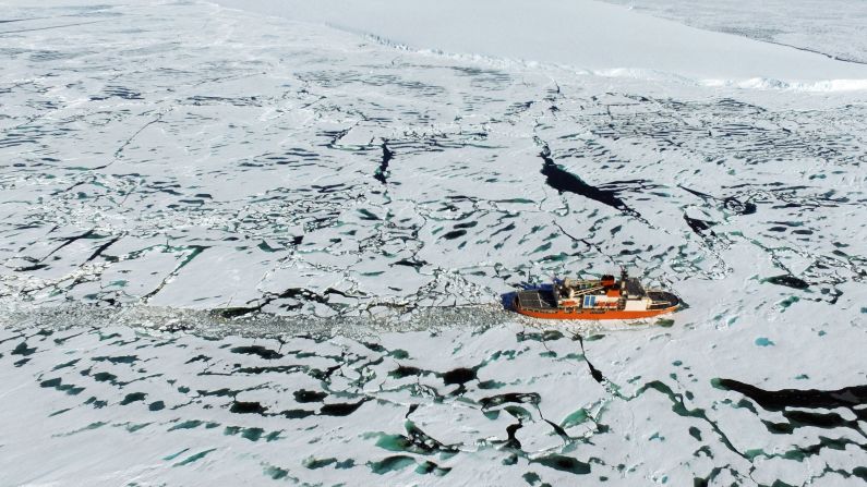 <strong>Lutzow-Holm Bay, Antarctica:</strong> The Japanese icebreaker Shirase, on a mission to research global warming, glides through the waters near Lutzow-Holm Bay, Antarctica.