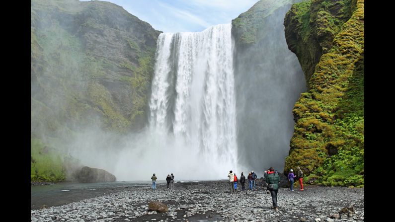 <strong>Asolfsskali, Iceland:</strong> Skogafoss waterfall is one of the biggest and most popular waterfalls in southern Iceland. The majestic waterfall is often accompanied by rainbows on sunny days. 