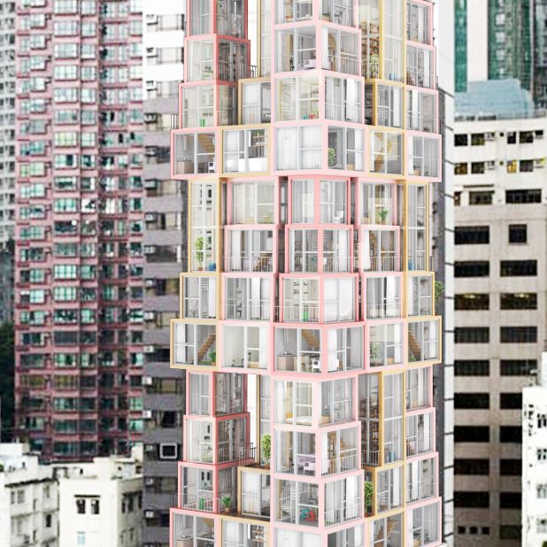 Winner of the Hong Kong Pixel Homes competition, "Towers Within a Tower" offers a bold new vision of a  high rise. Its "stacked" apartments aim to do more with limited space.