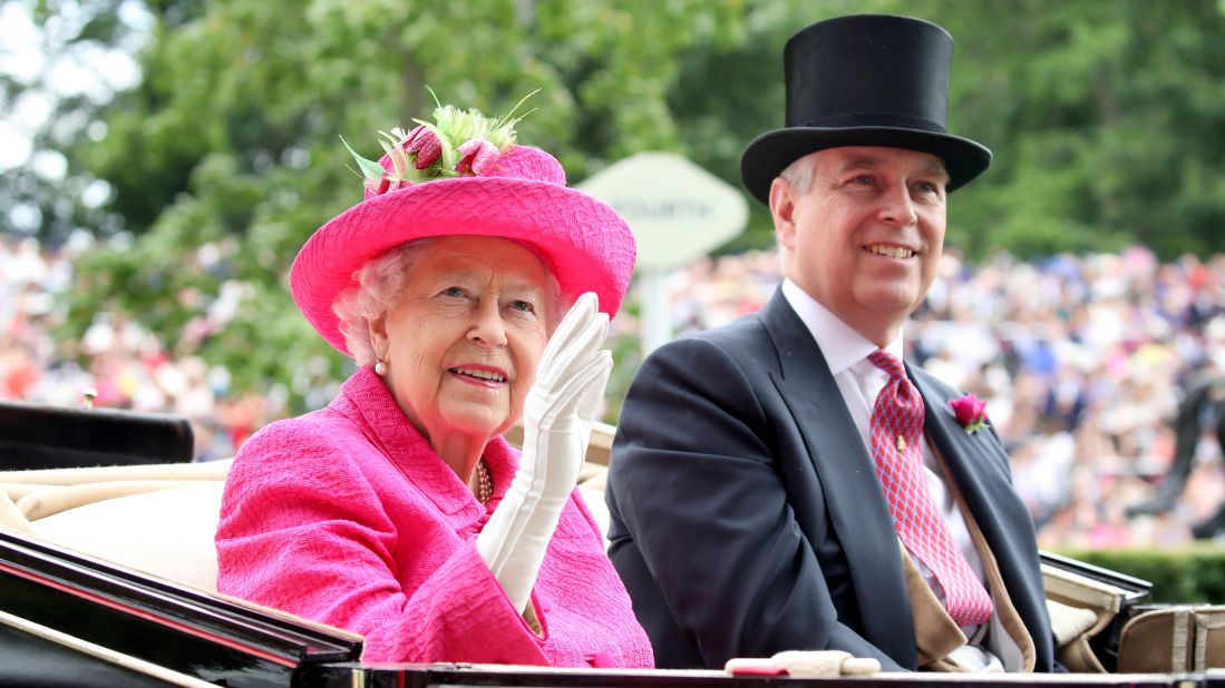 Queen Elizabeth II and her son Prince Andrew, Duke of York, attended the third day of racing. Bookies' have been taking bets each day on the color of Her Majesty's outfits. 