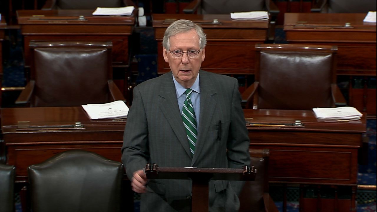 Senator Mitch McConnell talks about the unveiling of the GOP health bill at Capital Hill on June 22, 2017.