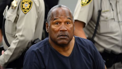 O.J. Simpson during a break in an evidentiary hearing in Clark County District Court on May 14, 2013 in Las Vegas, Nevada. 