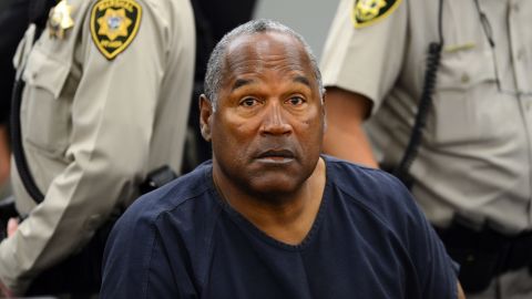 O.J. Simpson during a break in an evidentiary hearing in Clark County District Court on May 14, 2013 in Las Vegas, Nevada.