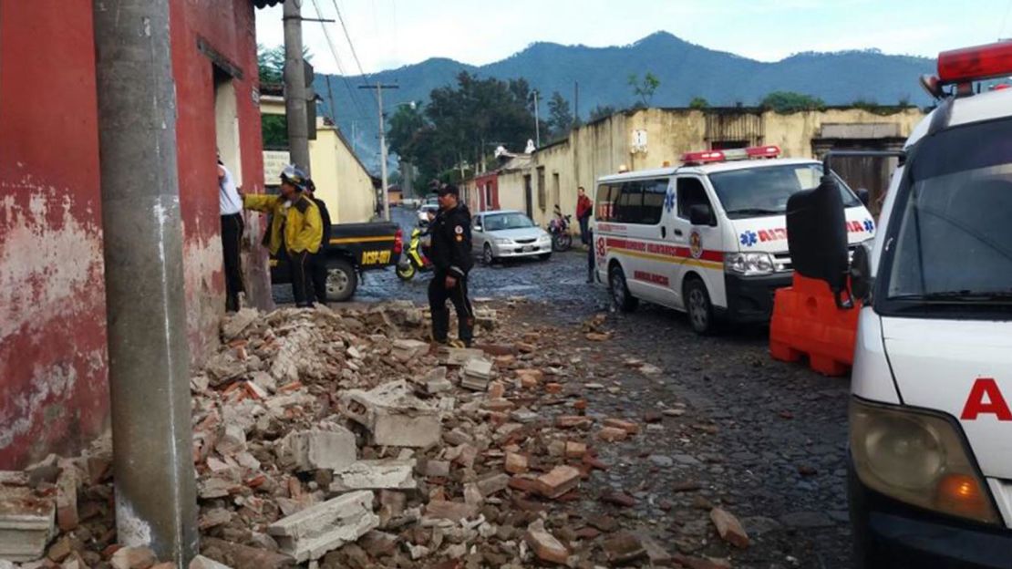 Buildings suffer damage Thursday in the city of Antigua Guatemala, a UNESCO World Heritage site.