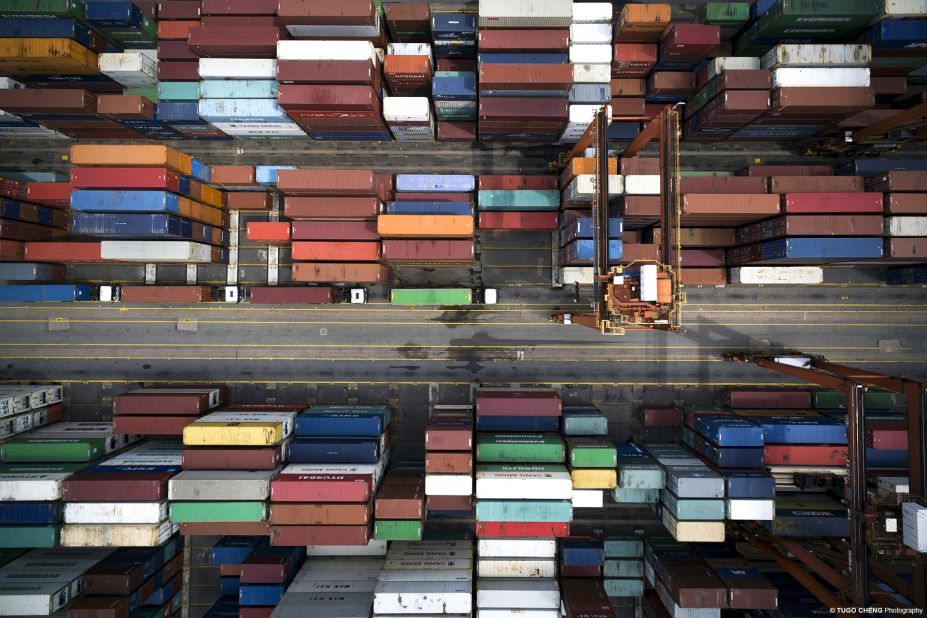 From above, Hong Kong's shipping containers resemble Legos.