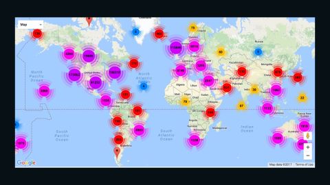A world map showing the distribution of all the litter geotagged by Litterati.