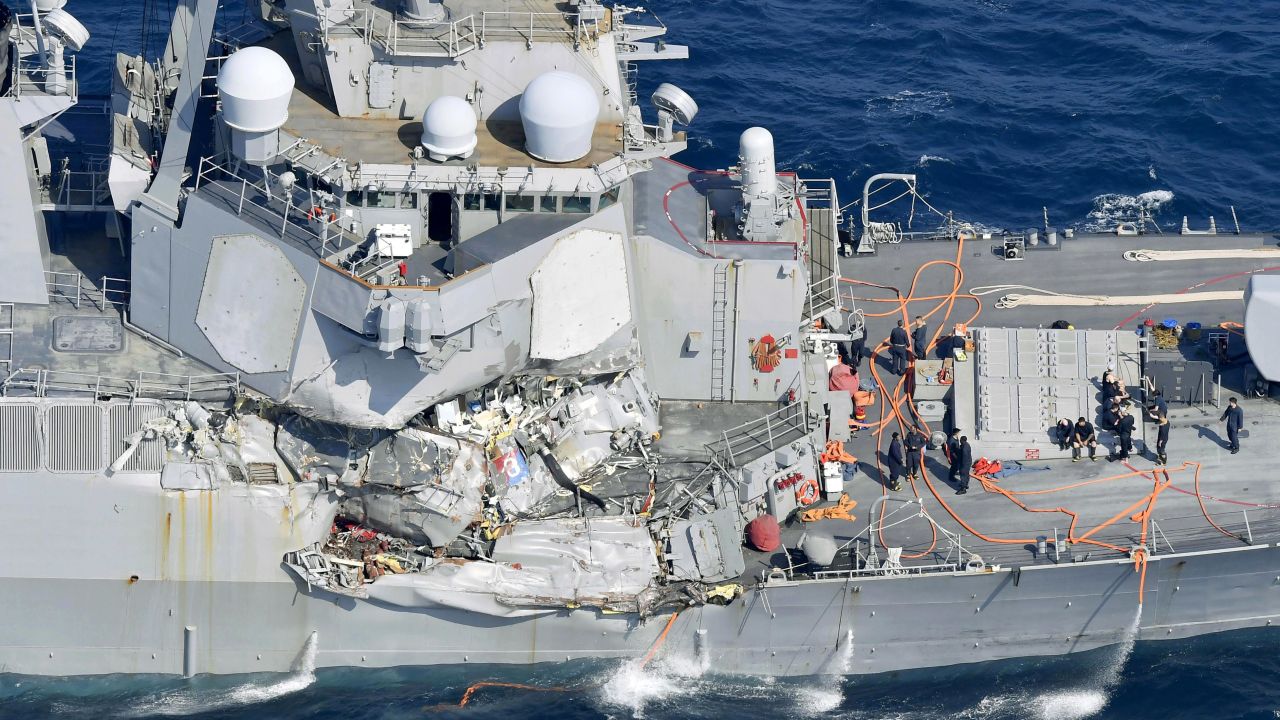 Damage is seen on the starboard side of the USS Fitzgerald after the Navy destroyer <a href="http://www.cnn.com/2017/06/22/politics/uss-fitzgerald-investigation-update/index.html" target="_blank">collided with a cargo ship </a>off the east coast of Japan on Saturday, June 17. Seven American sailors were killed. The US Navy, the US Coast Guard and Japanese authorities are all conducting investigations.