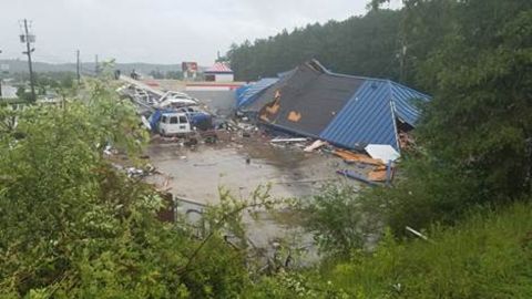 Damage from a possible tornado in Fairfield, Alabama, southwest of Birmingham.