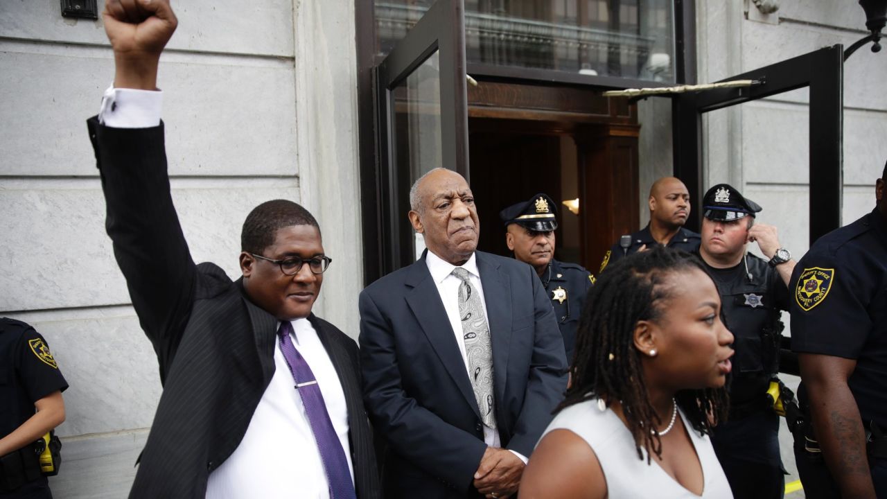 Andrew Wyatt, a spokesman for comedian Bill Cosby, raises his fist as Cosby exits a courthouse in Norristown, Pennsylvania, on Saturday, June 17. Cosby was facing three counts of aggravated indecent assault from a 2004 case involving Andrea Constand, an employee at his alma mater, Temple University. But <a href="http://www.cnn.com/2017/06/17/us/bill-cosby-verdict-watch/index.html" target="_blank">it ended in a mistrial</a> after a jury was unable to come to a unanimous decision.