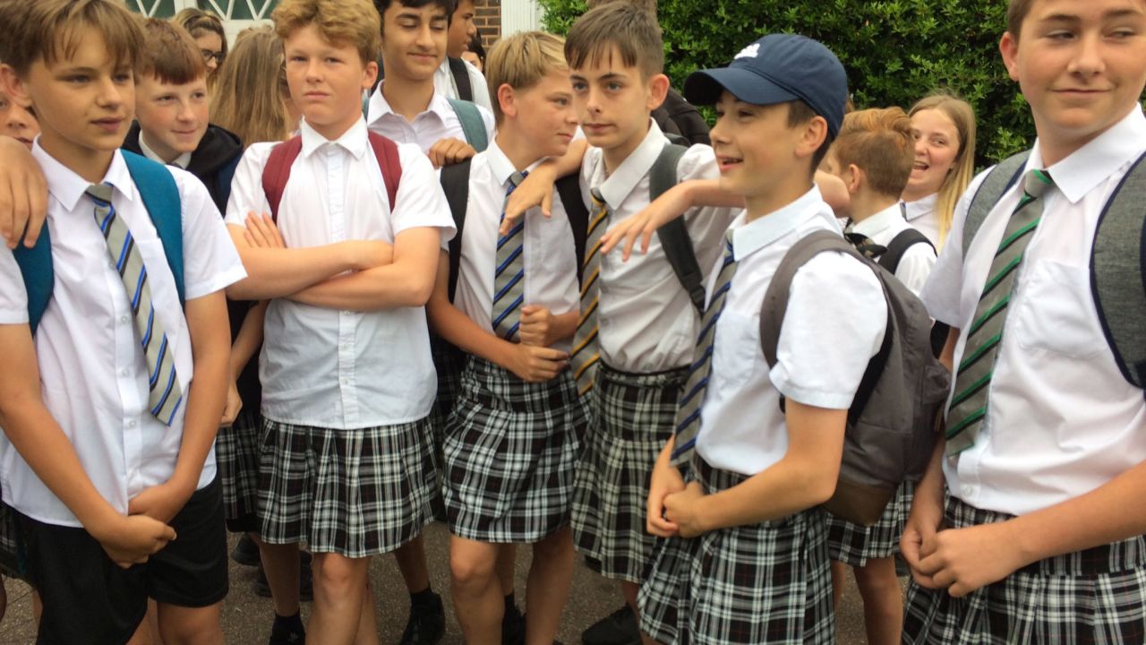 Boys at the Isca Academy in Exeter, England, <a href="http://www.cnn.com/2017/06/22/europe/british-schoolboys-skirt-protest-heatwave/index.html" target="_blank">wear skirts</a> Thursday, June 22, to protest their school's "no shorts" policy. The teenagers argued it was just too hot to wear trousers as a record-breaking heat wave gripped Britain.