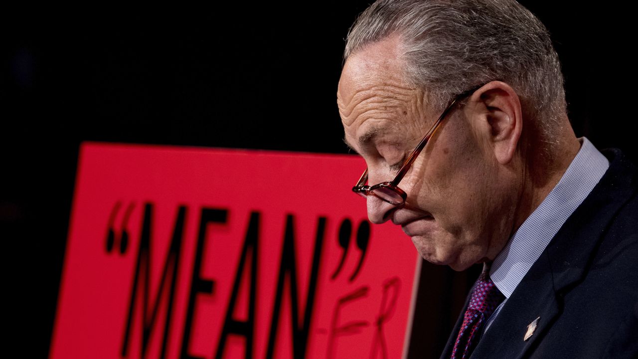 Senate Minority Leader Chuck Schumer pauses during a news conference responding to the Senate GOP's <a href="http://www.cnn.com/2017/06/22/politics/senate-health-care-bill/index.html" target="_blank">new health care bill</a> on Thursday, June 22. Schumer brought in a poster board with the word "mean" written on it, quoting what President Donald Trump <a href="http://www.cnn.com/2017/06/13/politics/trump-senators-health-care-white-house-meeting/index.html" target="_blank">reportedly said</a> about the House's failed bill earlier this year. Schumer added the letters "er," saying the Senate GOP's bill is "nasty" and "heartless."