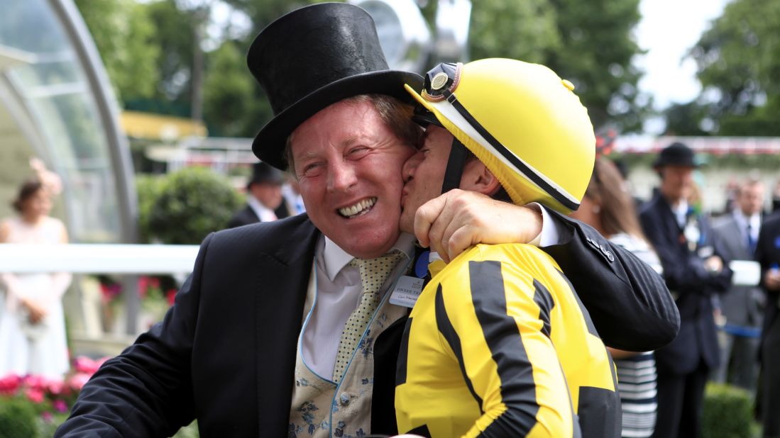 Jockey Antoine Hamelin could not contain his joy and celebrated winning the Albany Stakes with owner Con Marnane 