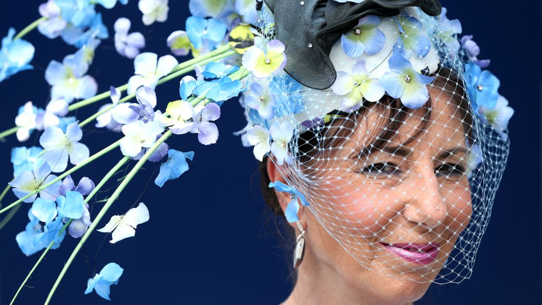 Up to 300,000 people are expected to descend on Ascot over the course of five days. One racegoer, Rita Lockley, from Shrewsbury, caught the eye with this stunning blue floral hat. 