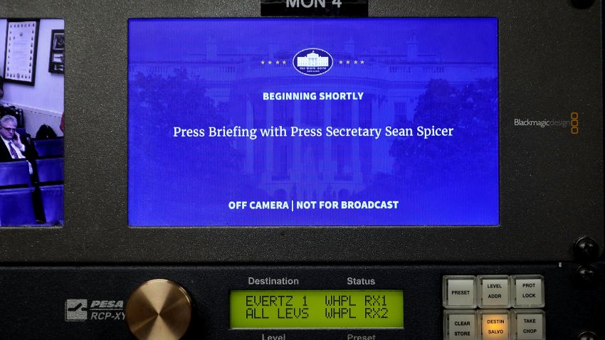 WASHINGTON, DC - JUNE 23:  Broadcast equipment is prepared not to transmit White House Press Secretary Sean Spicer's briefing in the James Brady Press Briefing Room at the White House June 23, 2017 in Washington, DC. (Chip Somodevilla/Getty Images)