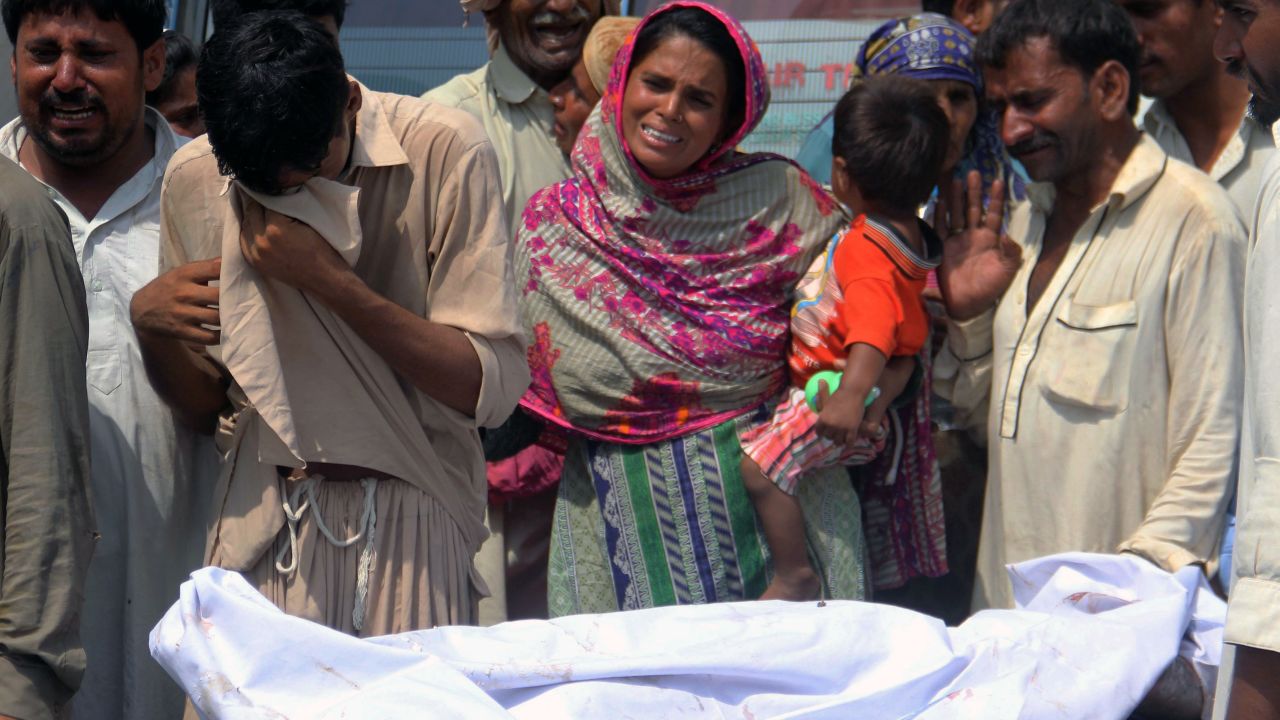 A victim of the blast is brought to a hospital in Bahawalpur.