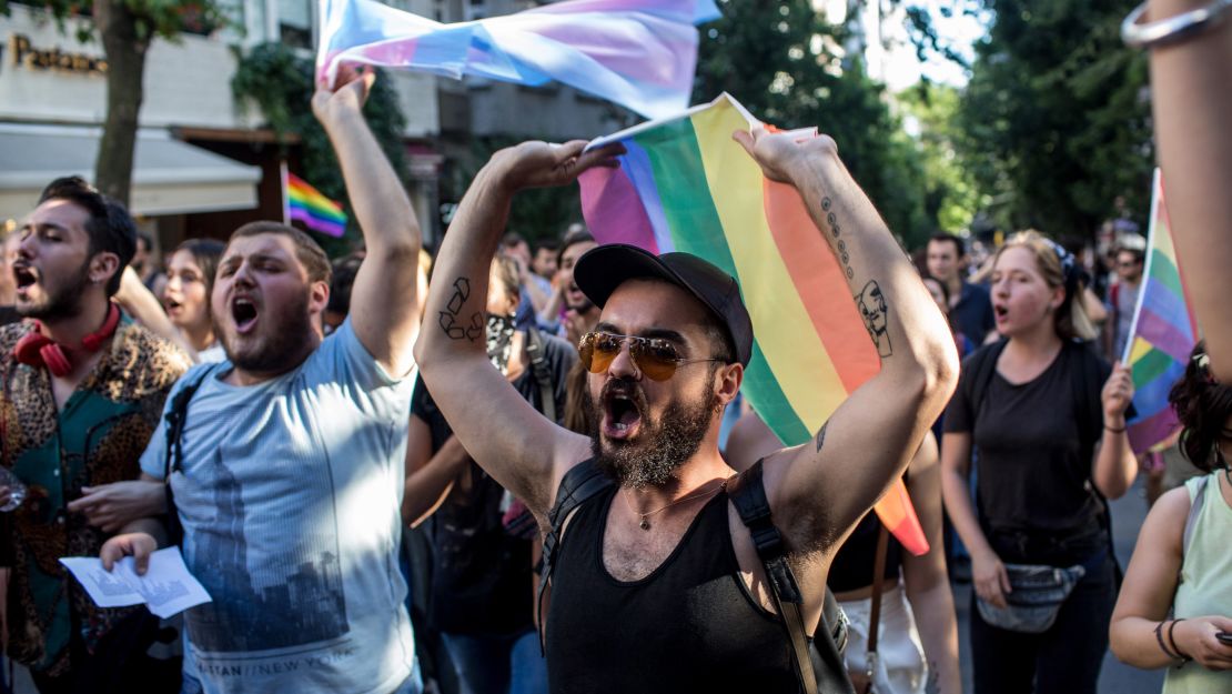 LGBT supporters march towards Istanbul's Taksim Square.