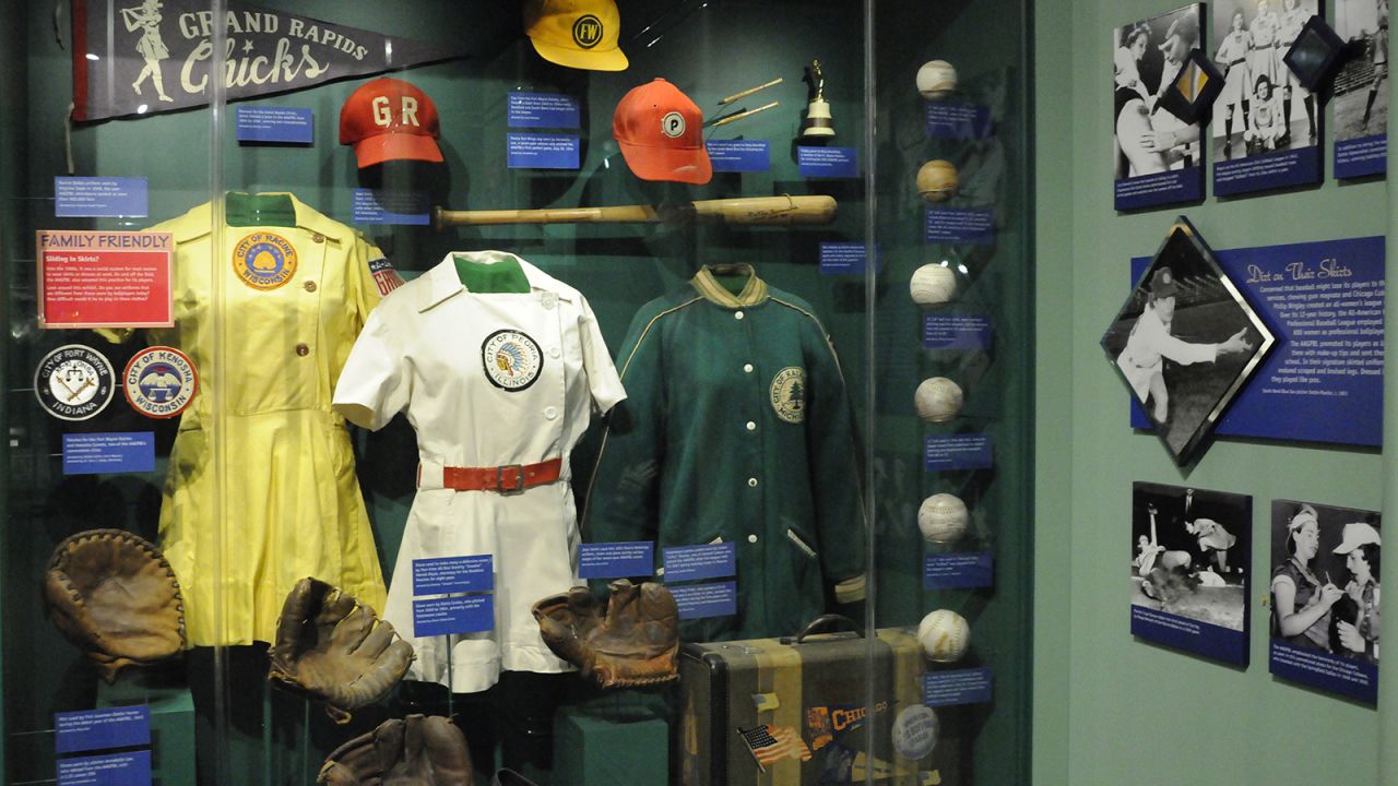 The "Diamond Dreams" exhibit includes uniforms that teams like the Racine Belles and Rockford Peaches wore.