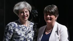 Britain's Prime Minister Theresa May (L) poses for a picture with Democratic Unionist Party (DUP) leader Arlene Foster at 10 Downing Street in central London on June 26, 2017. / AFP PHOTO / Daniel LEAL-OLIVAS        (Photo credit should read DANIEL LEAL-OLIVAS/AFP/Getty Images)