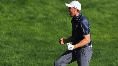 Spieth holed from the sand, forcing Berger to drain a long putt to stay in the playoff.  