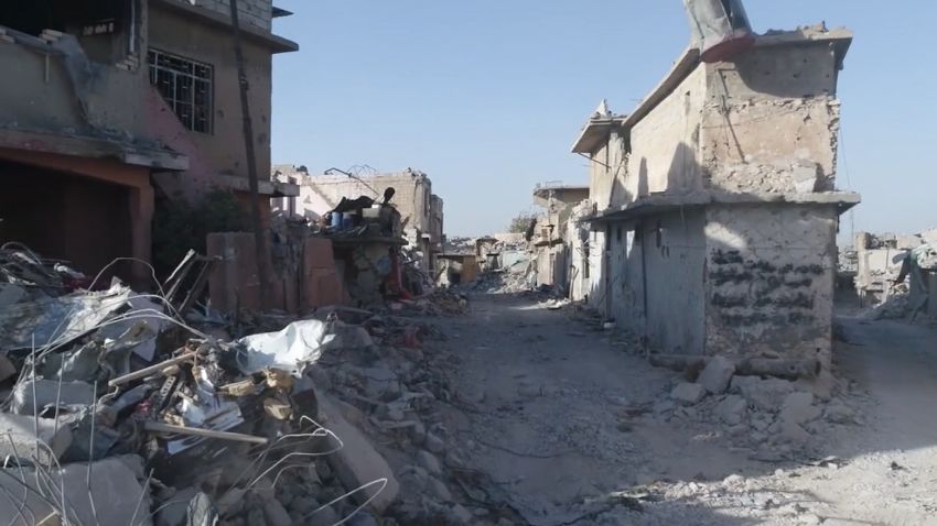 Drone footage shows devastation within Mosul as civilians flee the ongoing battles.