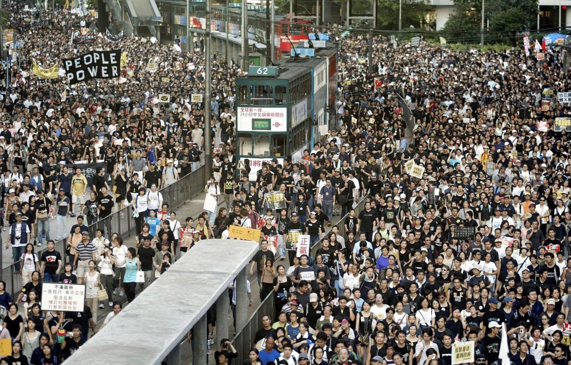 More than 500,000 people took to the streets in 2003 to protest a proposed anti-subversion law. 