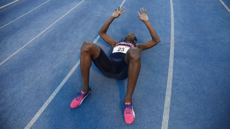 Nathon Allen reacts after winning the 400 meters at Jamaica's National Championships on Sunday, June 25. 