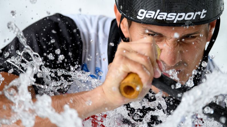 Slovenian canoeist Anze Bercic competes at a World Cup event in Augsburg, Germany, on Sunday, June 25.