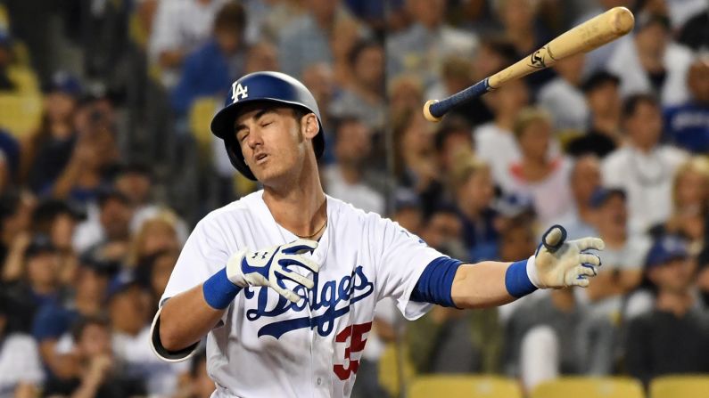 Cody Bellinger, a star rookie on the Los Angeles Dodgers, reacts after a flyout on Thursday, June 22. He's already hit 24 home runs this season.