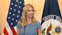 Advisor to the President Ivanka Trump speaks at the unveiling of the Trafficking in Persons Report at the US Department of State. 