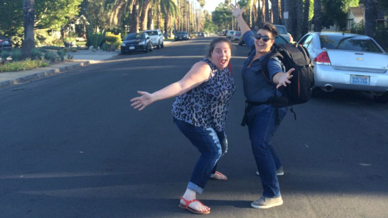 Lindsey Averill, now 39, and her business partner, Viridiana Lieberman, while filming their documentary "Fattitude."