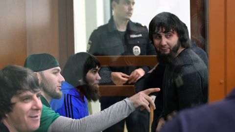 Zaur Dadayev (R), charged with masterminding and carrying out the killing of Boris Nemtsov, stands in court Tuesday.