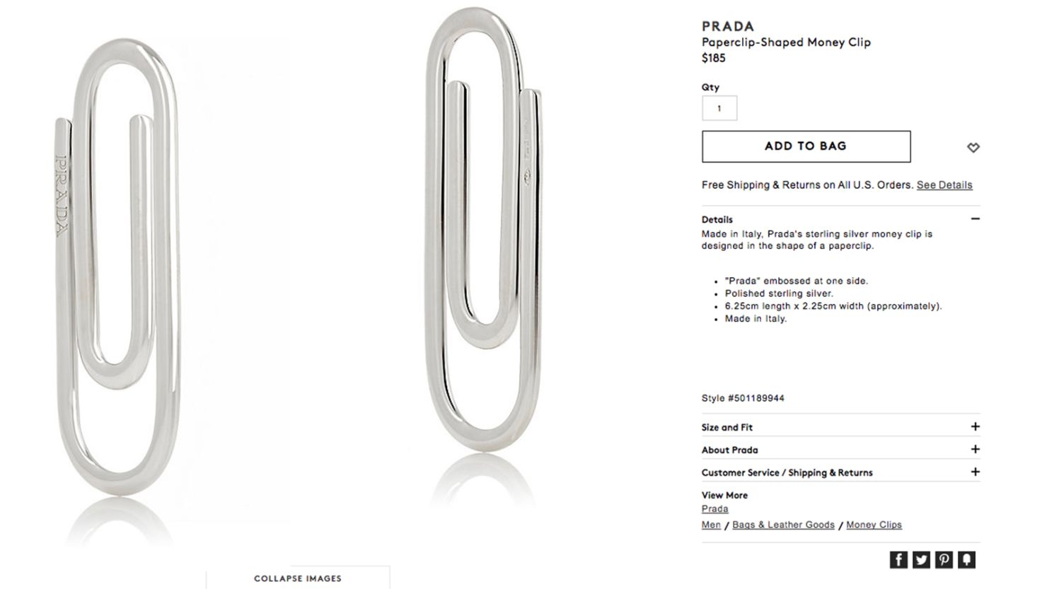 Prada is selling a paper clip for $185, and people aren't taking