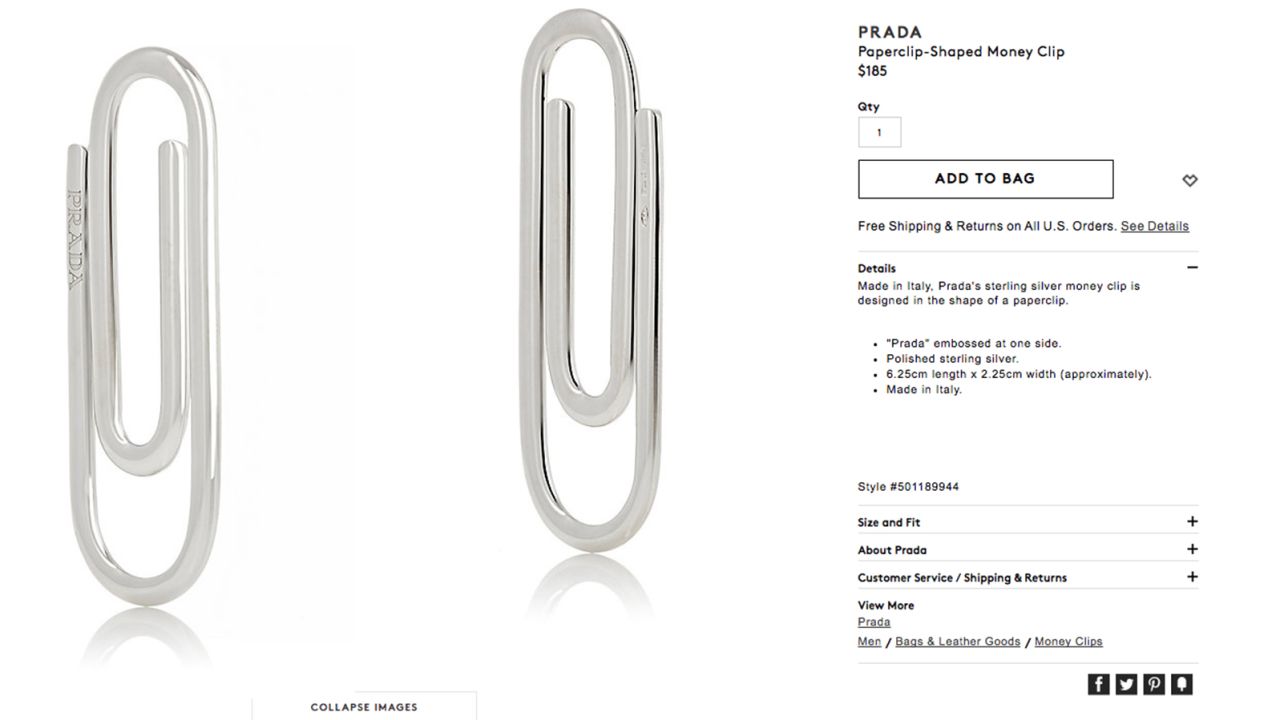 Barney's is selling Prada's "paperclip-shaped" money clip, the sterling silver spitting image of something that you probably already have on your desk.