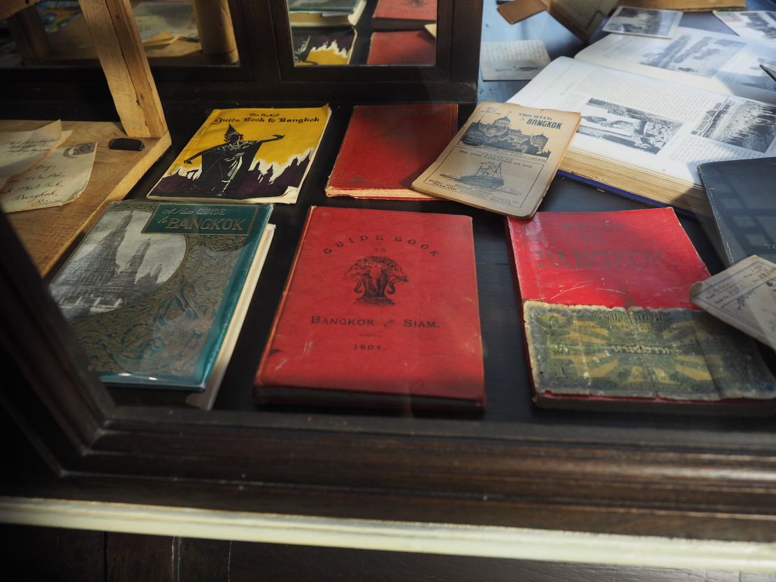 Original Bangkok guidebooks, on display in The Siam's library. 