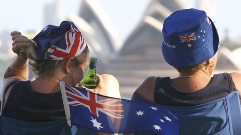 Two women enjoy a view of Sydney's Opera house as part of celebrations for Australia Day on January 26, 2011.